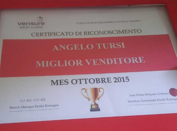Angelo Tursi - Mental Coach - Verisure miglior venditore Ottobre 2015